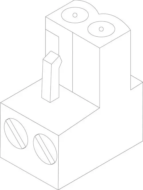Bosch Anschlussklemmenblock mit zwei runden Öffnungen und einer vertikalen Verbindung. Das Gehäuse hat eine rechteckige Form mit seitlichen Einschraublöchern.
